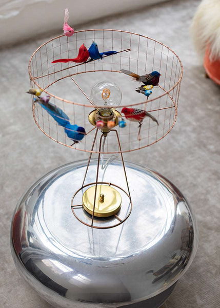 Bird Cage Voliere Tambour Table Lamp - Bordlampe med Fugle
