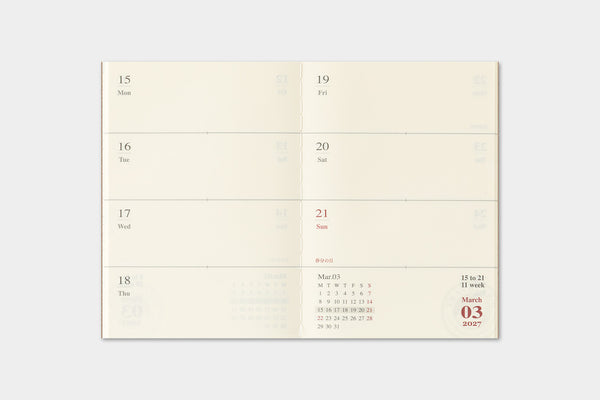 Traveler's Company Traveler's Notebook  2027 Weekly Passport Size Diary