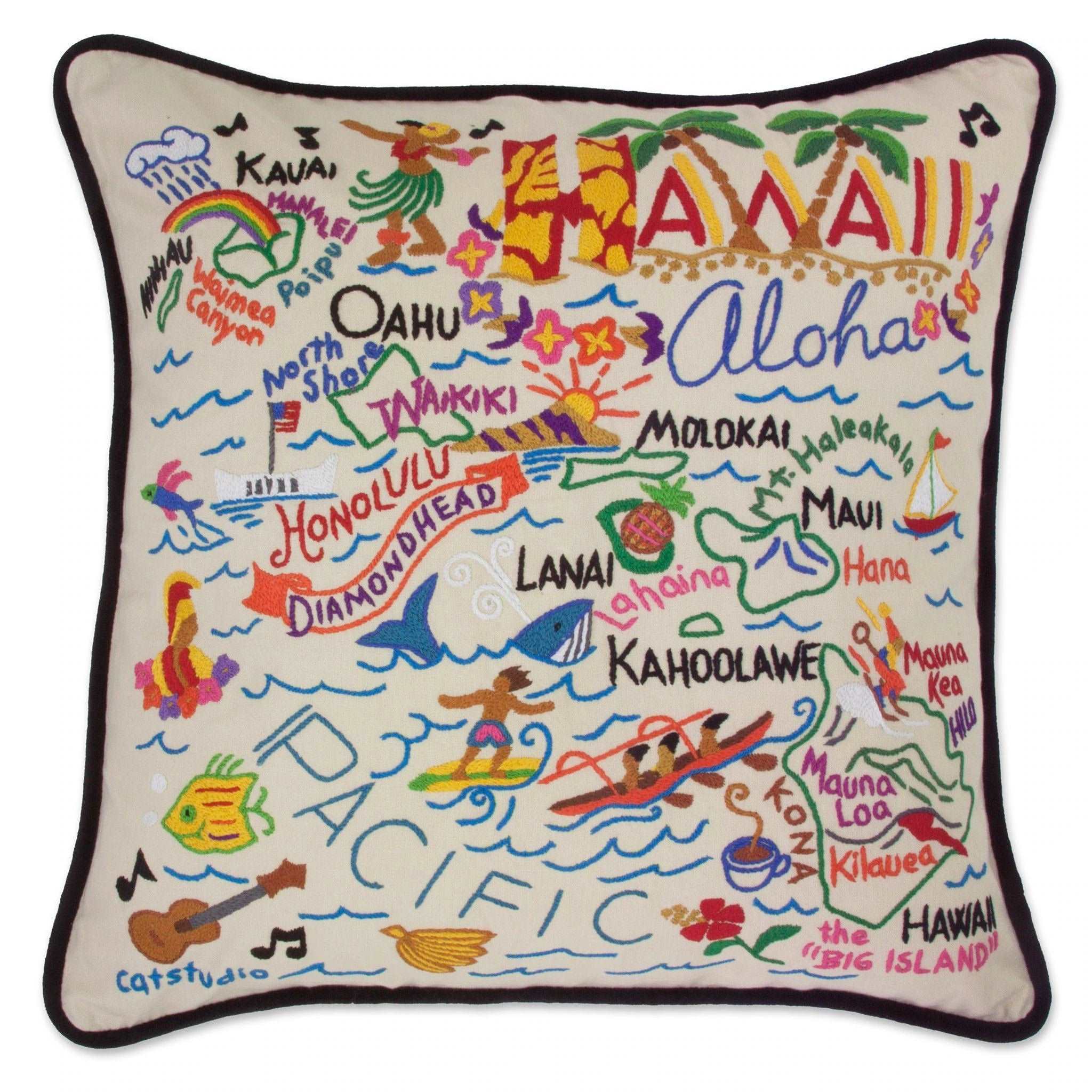 Hand Embroidered Pillow Hawaii - Håndbroderet pude med motiver