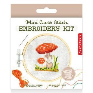 Kikkerland Mini Cross Stitch Embroidery Kit - Mushrooms
