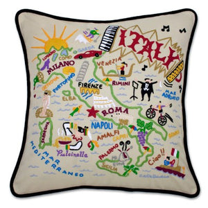 Hand Embroidered Pillow Italy - Håndbroderet pude med motiver
